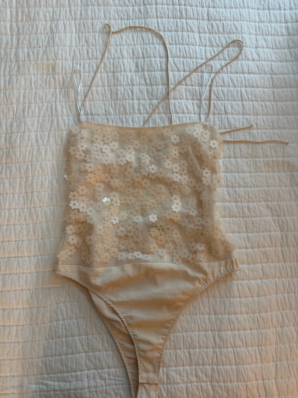 Zara women's Cream Sequin bodysuit